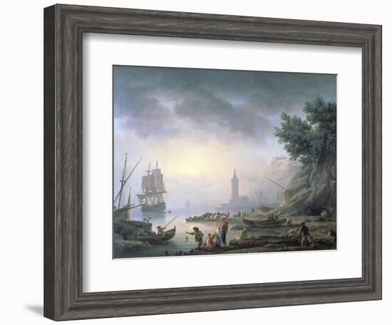 Seaport at Dawn, 1751-Claude Joseph Vernet-Framed Giclee Print