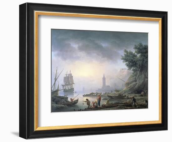 Seaport at Dawn, 1751-Claude Joseph Vernet-Framed Giclee Print