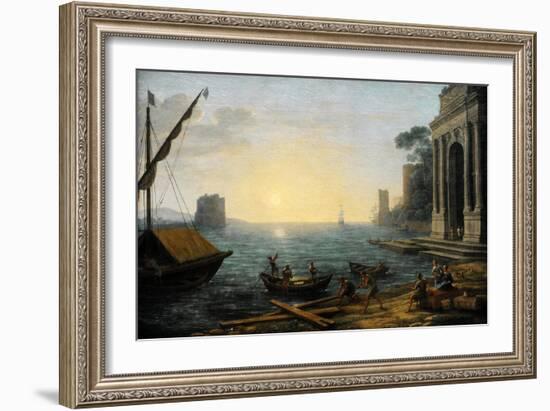 Seaport at Sunrise, 1674-Claude Lorraine-Framed Giclee Print