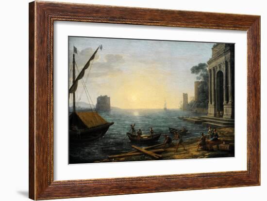 Seaport at Sunrise, 1674-Claude Lorraine-Framed Giclee Print