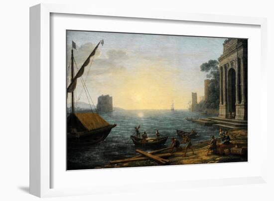 Seaport at Sunrise, 1674-Claude Lorraine-Framed Giclee Print