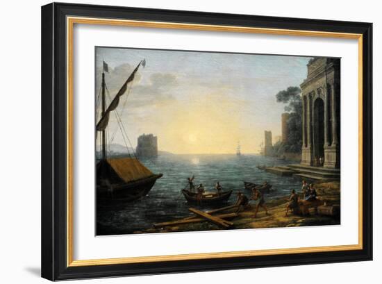 Seaport at Sunrise, 1674-Claude Lorraine-Framed Giclee Print