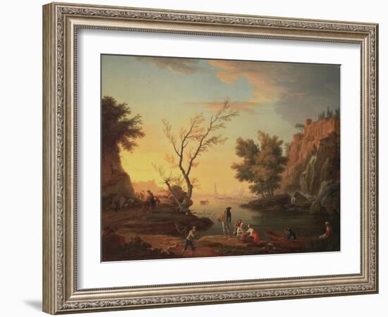 Seaport at Sunset, 1751-Claude Joseph Vernet-Framed Giclee Print