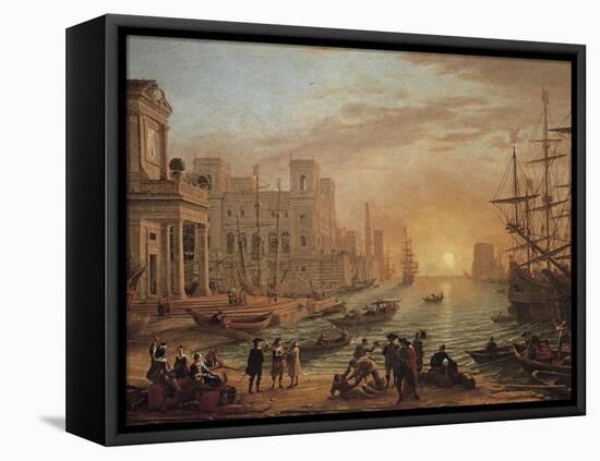 Seaport at Sunset-Claude Lorraine-Framed Stretched Canvas