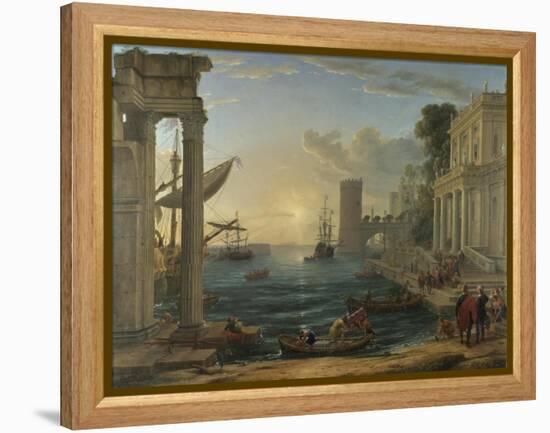 Seaport with the Embarkation of the Queen of Sheba, 1648-Claude Lorraine-Framed Premier Image Canvas