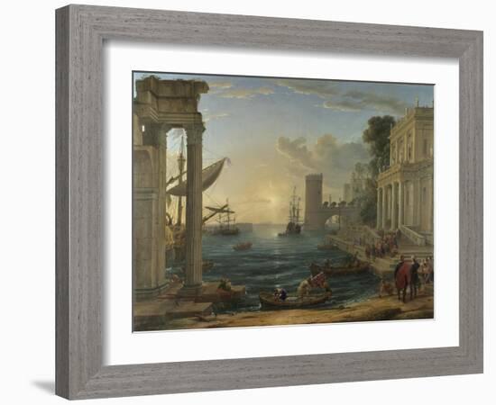 Seaport with the Embarkation of the Queen of Sheba, 1648-Claude Lorraine-Framed Giclee Print