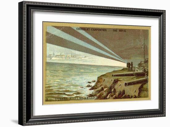 Searchlights from a Shore Battery Illuminating a Fleet of Warships, Spanish-American War, 1898-null-Framed Giclee Print