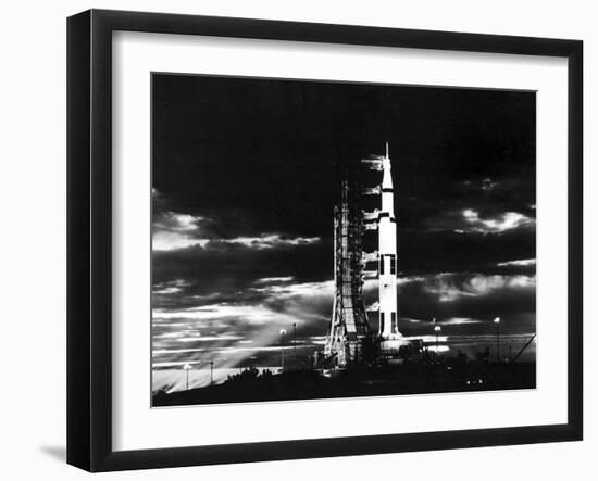 Searchlights Illuminate This Nighttime View of Apollo 17 Spacecraft On Its Launchpad-Stocktrek Images-Framed Photographic Print