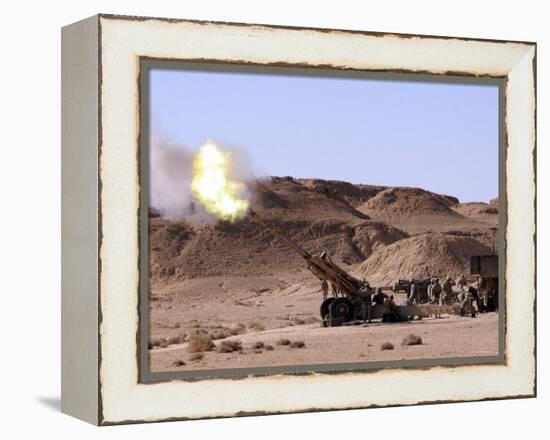 Searing Flame and Smoke Emerge from the Muzzle of an M198 Howitzer-Stocktrek Images-Framed Premier Image Canvas