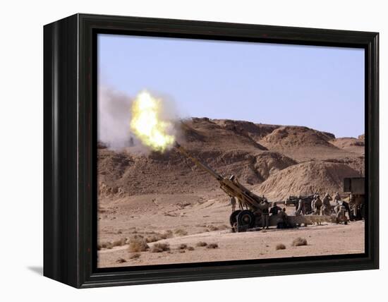 Searing Flame and Smoke Emerge from the Muzzle of an M198 Howitzer-Stocktrek Images-Framed Premier Image Canvas