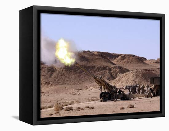 Searing Flame and Smoke Emerge from the Muzzle of an M198 Howitzer-Stocktrek Images-Framed Premier Image Canvas