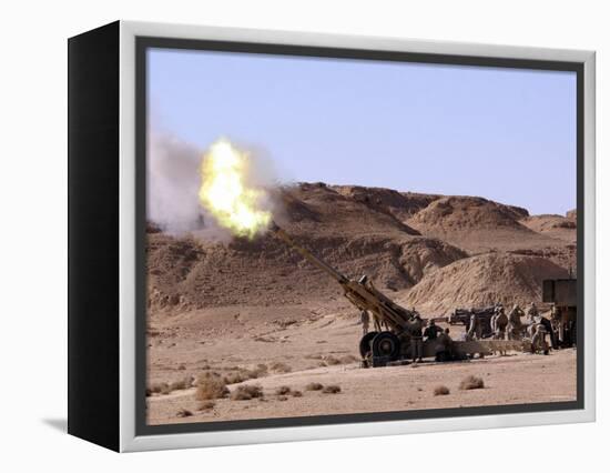 Searing Flame and Smoke Emerge from the Muzzle of an M198 Howitzer-Stocktrek Images-Framed Premier Image Canvas