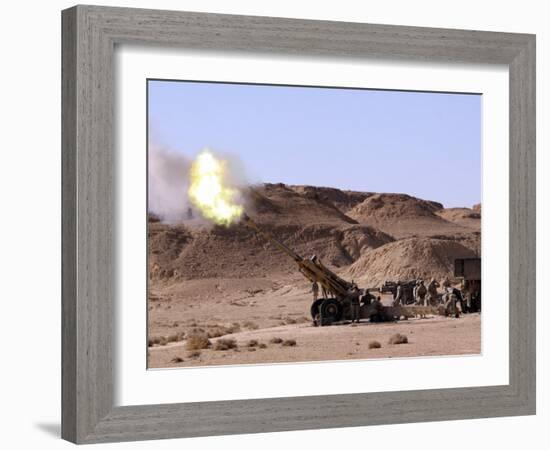 Searing Flame and Smoke Emerge from the Muzzle of an M198 Howitzer-Stocktrek Images-Framed Photographic Print