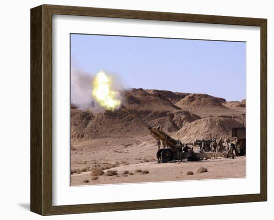 Searing Flame and Smoke Emerge from the Muzzle of an M198 Howitzer-Stocktrek Images-Framed Photographic Print