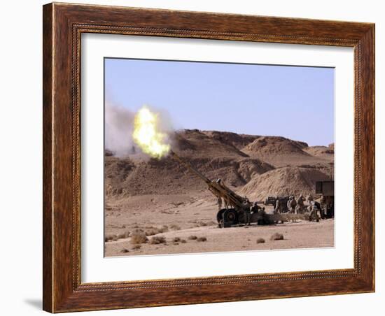 Searing Flame and Smoke Emerge from the Muzzle of an M198 Howitzer-Stocktrek Images-Framed Photographic Print