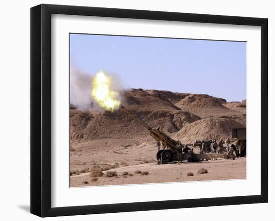 Searing Flame and Smoke Emerge from the Muzzle of an M198 Howitzer-Stocktrek Images-Framed Photographic Print