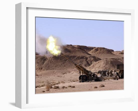 Searing Flame and Smoke Emerge from the Muzzle of an M198 Howitzer-Stocktrek Images-Framed Photographic Print