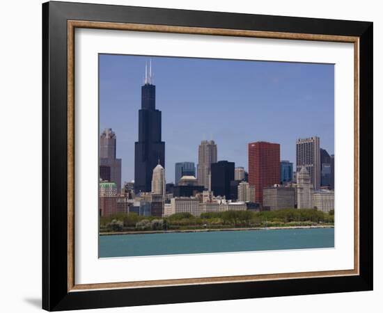 Sears Tower and Skyline, Chicago, Illinois, United States of America, North America-Amanda Hall-Framed Photographic Print