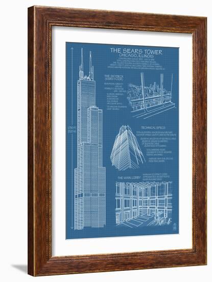 Sears Tower Blue Print - Chicago, Il, c.2009-Lantern Press-Framed Art Print