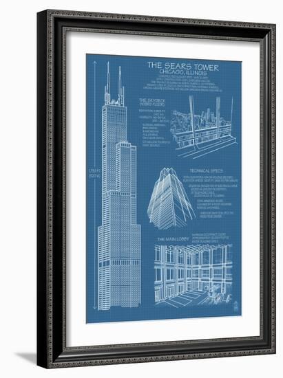 Sears Tower Blue Print - Chicago, Il, c.2009-Lantern Press-Framed Art Print