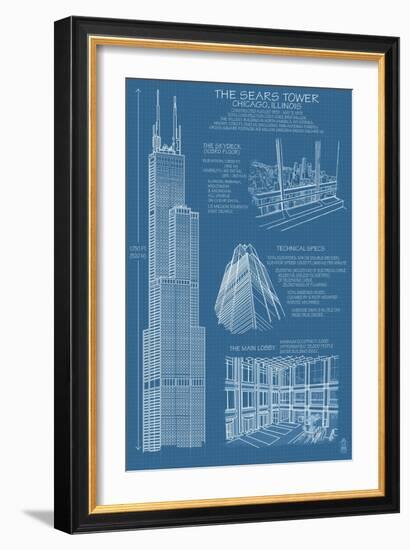 Sears Tower Blue Print - Chicago, Il, c.2009-Lantern Press-Framed Art Print