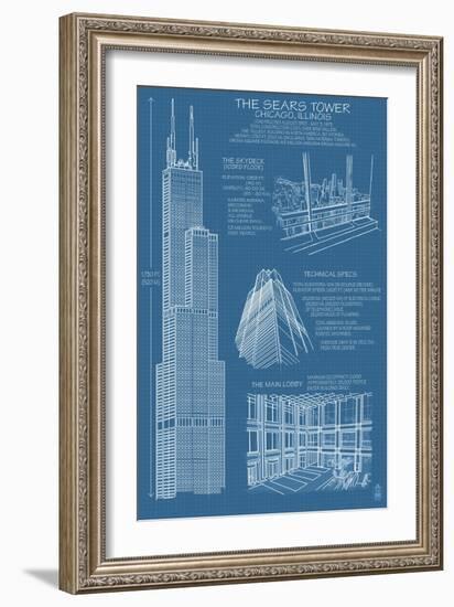 Sears Tower Blue Print - Chicago, Il, c.2009-Lantern Press-Framed Premium Giclee Print