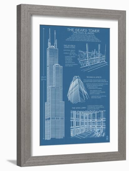 Sears Tower Blue Print - Chicago, Il, c.2009-Lantern Press-Framed Premium Giclee Print