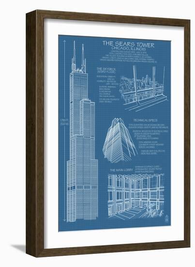 Sears Tower Blue Print - Chicago, Il, c.2009-Lantern Press-Framed Premium Giclee Print