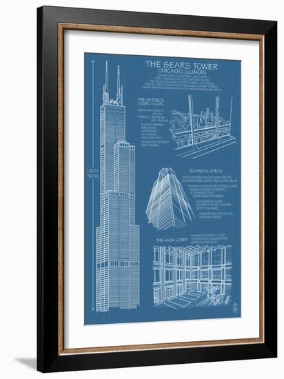 Sears Tower Blue Print - Chicago, Il, c.2009-Lantern Press-Framed Premium Giclee Print