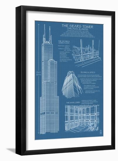 Sears Tower Blue Print - Chicago, Il, c.2009-Lantern Press-Framed Premium Giclee Print