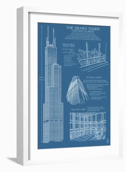 Sears Tower Blue Print - Chicago, Il, c.2009-Lantern Press-Framed Premium Giclee Print