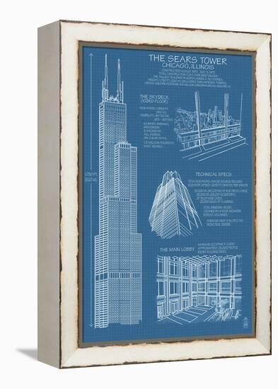 Sears Tower Blue Print - Chicago, Il, c.2009-Lantern Press-Framed Stretched Canvas