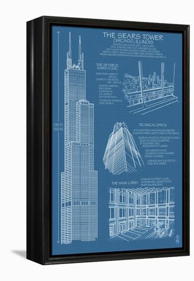 Sears Tower Blue Print - Chicago, Il, c.2009-Lantern Press-Framed Stretched Canvas