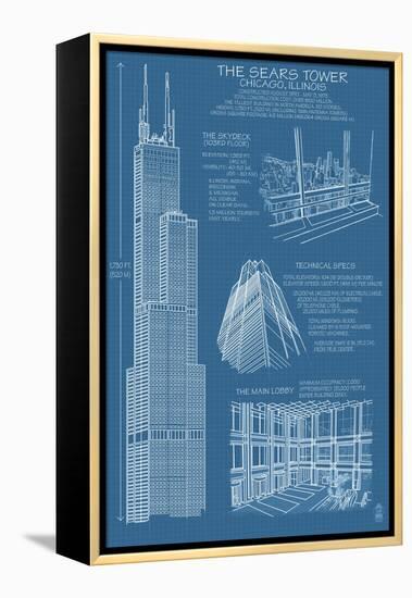 Sears Tower Blue Print - Chicago, Il, c.2009-Lantern Press-Framed Stretched Canvas