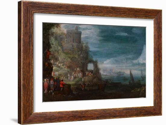 Seascape and the Casting out of Demons, C.1600 (Oil on Copper)-Jan the Elder Brueghel-Framed Giclee Print