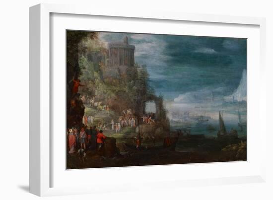 Seascape and the Casting out of Demons, C.1600 (Oil on Copper)-Jan the Elder Brueghel-Framed Giclee Print