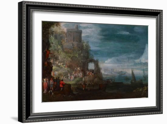 Seascape and the Casting out of Demons, C.1600 (Oil on Copper)-Jan the Elder Brueghel-Framed Giclee Print