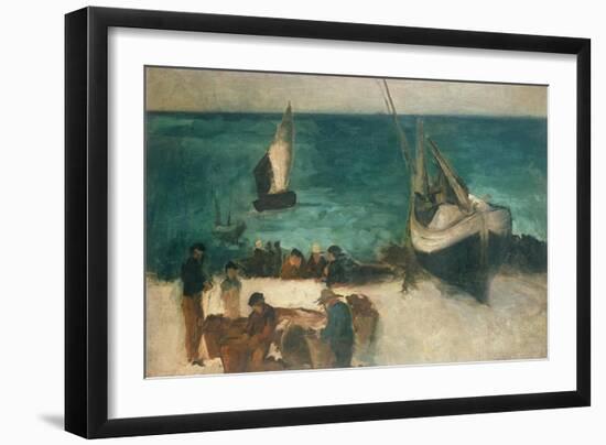 Seascape at Berck, Fishing Boats and Fishermen, 1872-1873-Edouard Manet-Framed Giclee Print