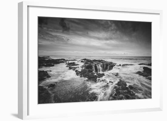 Seascape at Thor's Well in Black and White, Oregon Coast-null-Framed Photographic Print