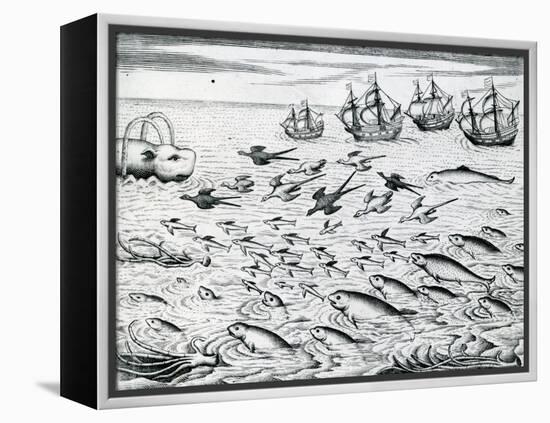 Seascape from 'India Orientalis', 1598-Theodore de Bry-Framed Premier Image Canvas