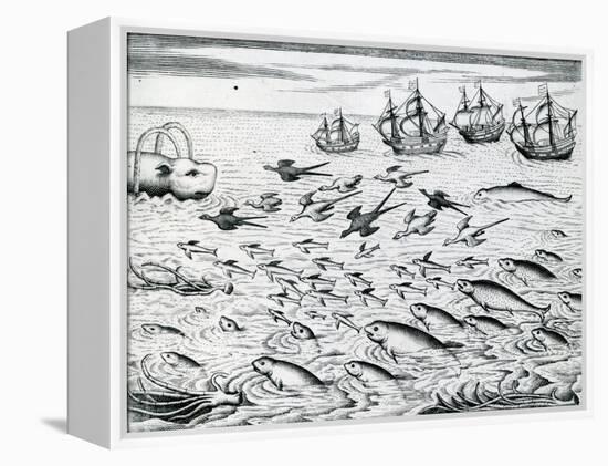 Seascape from 'India Orientalis', 1598-Theodore de Bry-Framed Premier Image Canvas