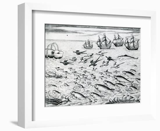 Seascape from 'India Orientalis', 1598-Theodore de Bry-Framed Giclee Print