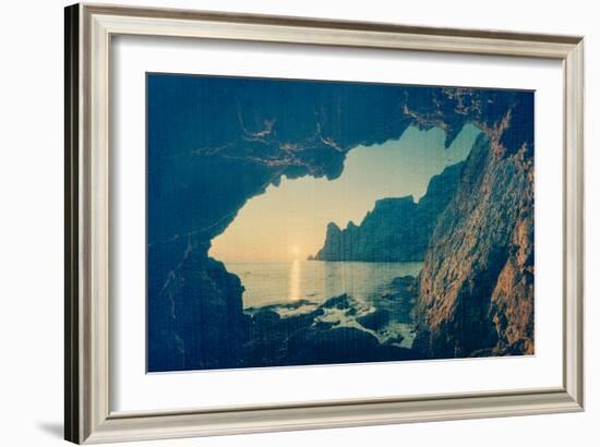 Seascape. View from the Grotto at Beautiful Sunset. Rocks at Sea. Peninsula Crimea, the Black Sea.-Kotenko-Framed Photographic Print