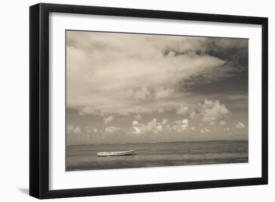 Seascape with a Small Boat, Playa Luquillo Beach, Luquillo, Puerto Rico-null-Framed Photographic Print