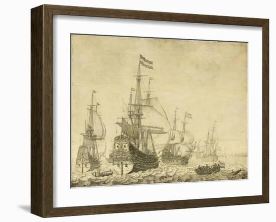 Seascape with Dutch Men-of-War including the 'Drenthe' and the 'Prince Frederick-Henry', c.1670-Willem Van De, The Younger Velde-Framed Giclee Print