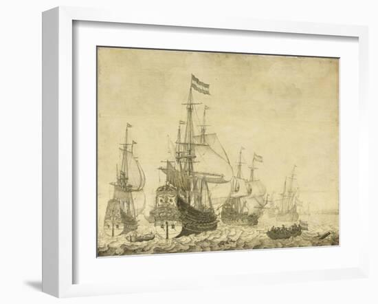 Seascape with Dutch Men-of-War including the 'Drenthe' and the 'Prince Frederick-Henry', c.1670-Willem Van De, The Younger Velde-Framed Giclee Print