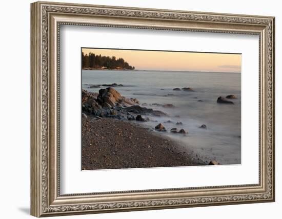Seascape with long exposure at Browning Beach, Sechelt, British Columbia, Canada-Kristin Piljay-Framed Photographic Print