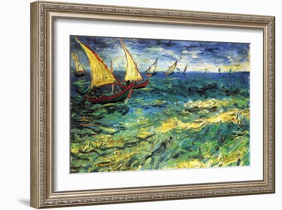 Seascape with Sailboats-Vincent van Gogh-Framed Art Print