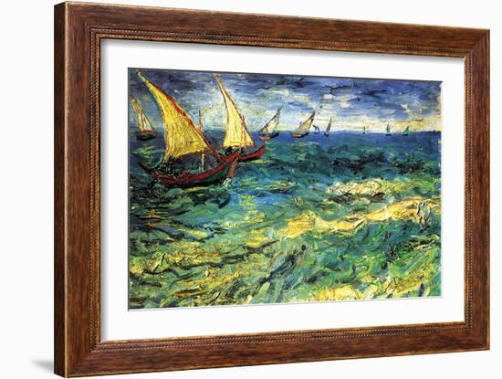 Seascape with Sailboats-Vincent van Gogh-Framed Art Print