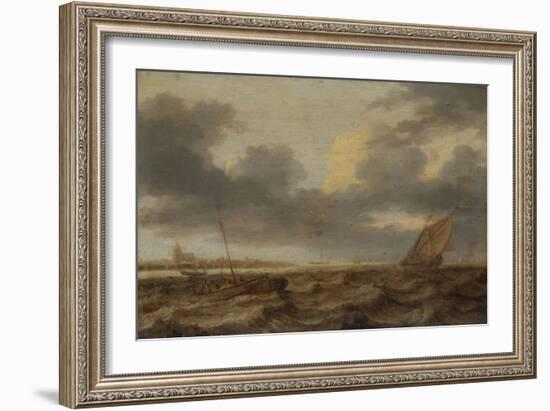 Seascape with Several Small Fishing Boats in Troubled Water-Jan Porcellis-Framed Art Print